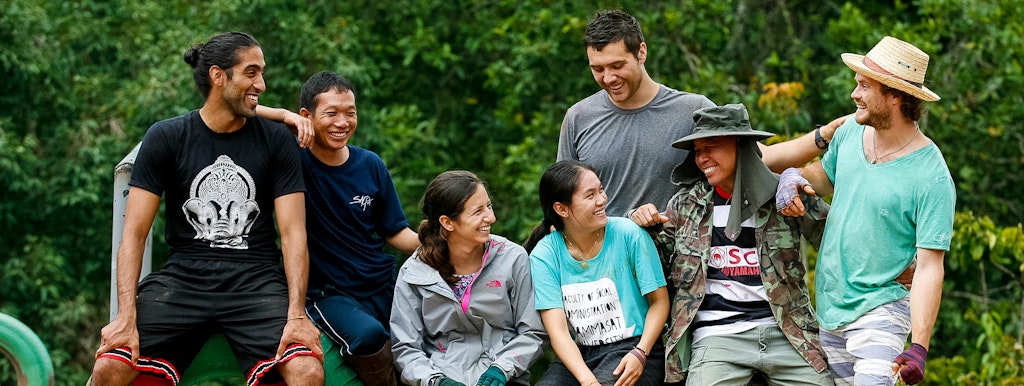 Rustic Pathways summer camp counselors capture a moment together during their training trip.