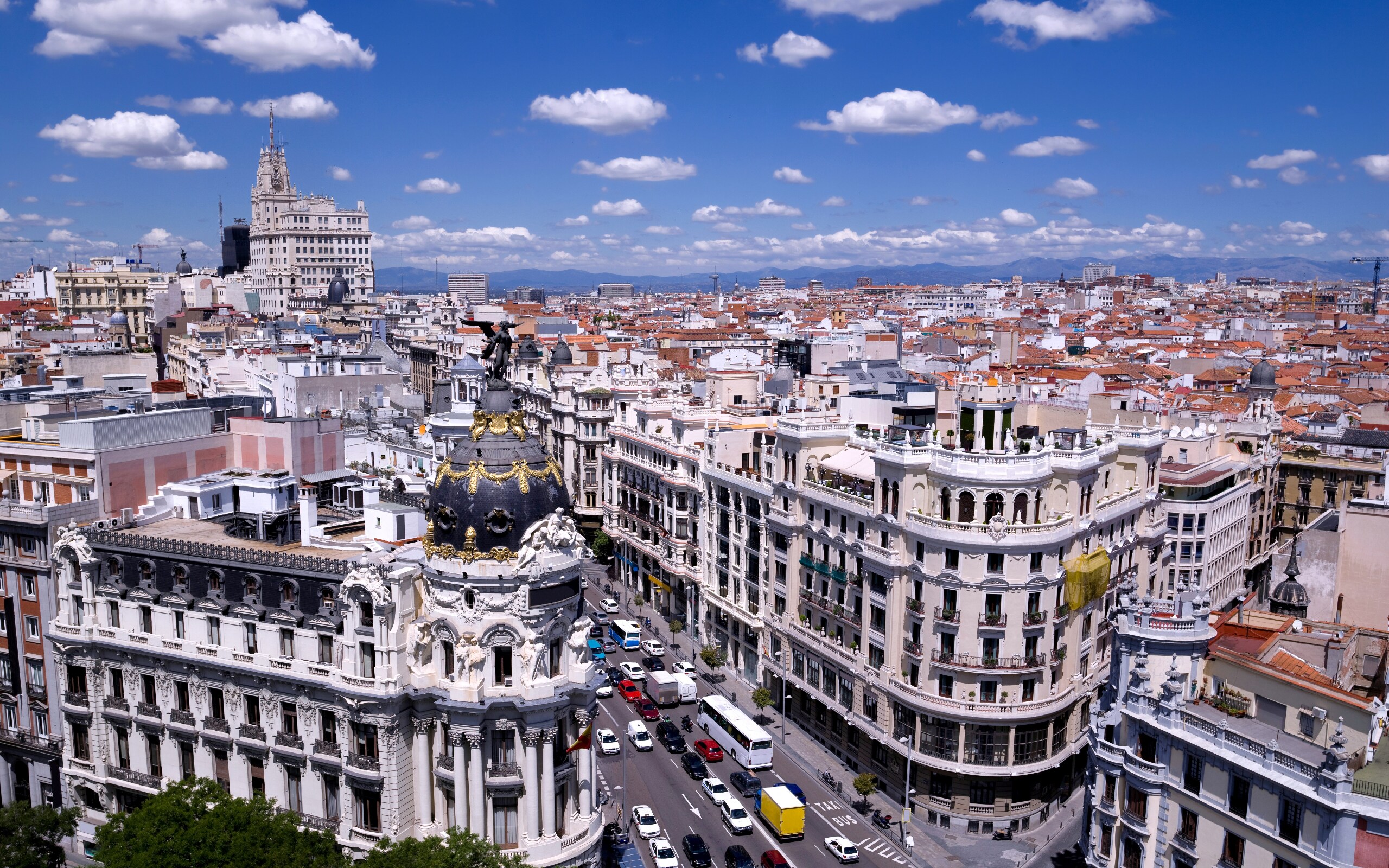 Rooftop view over the Gran Via in central Madrid