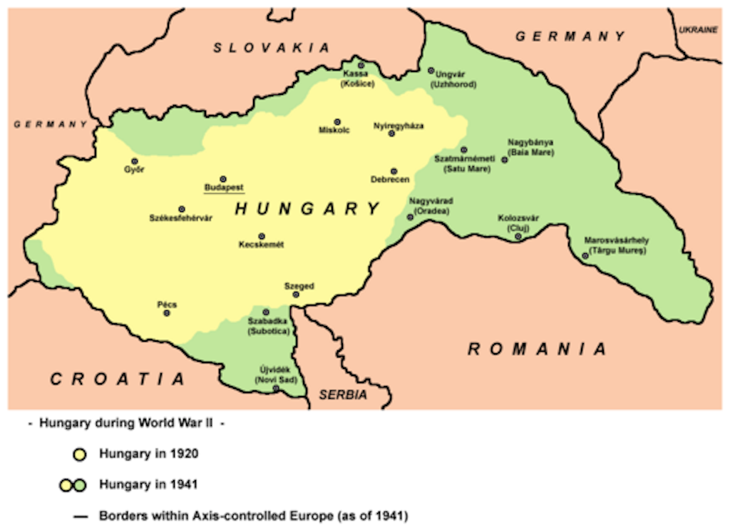 Map of Hungary in 1920 and in 1941.