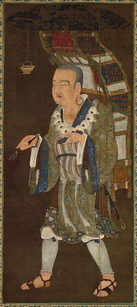 A depiction of the Chinese monk Xuanzang on his journey to India.
