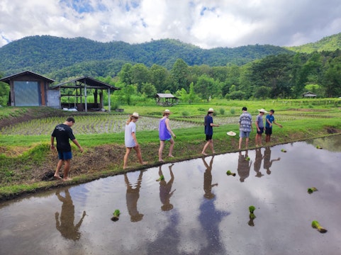 Students on a remote village service expedition for teens in Thailand