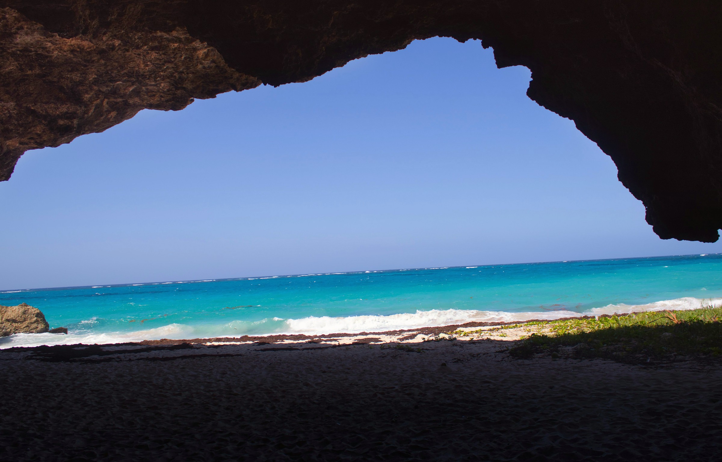 The Atlantic seen through the mouth of the Animal Flower Cave at North Point.