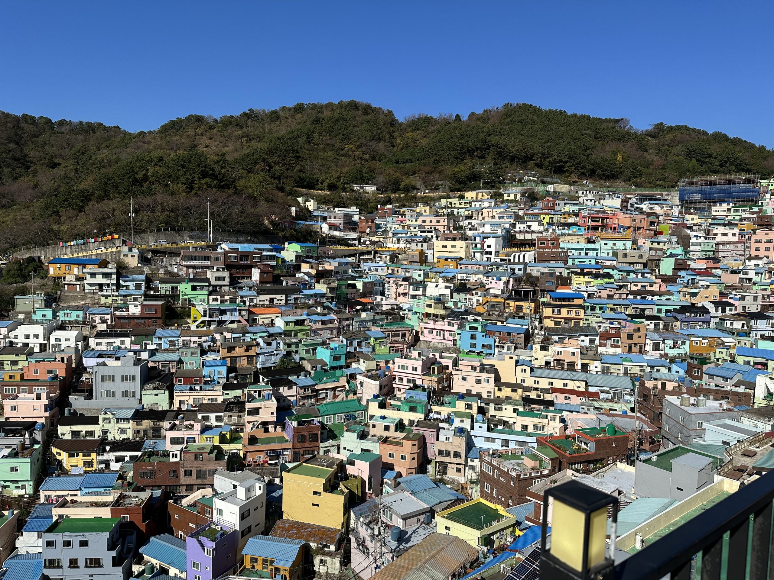 Colorful houses in the hillside village of Gamcheon Culture Village in Busan.