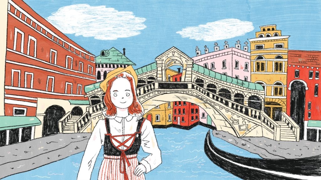Can Venice's buildings be saved from flood damage? A hand-drawn illustration showing Ponto di Rialto.
