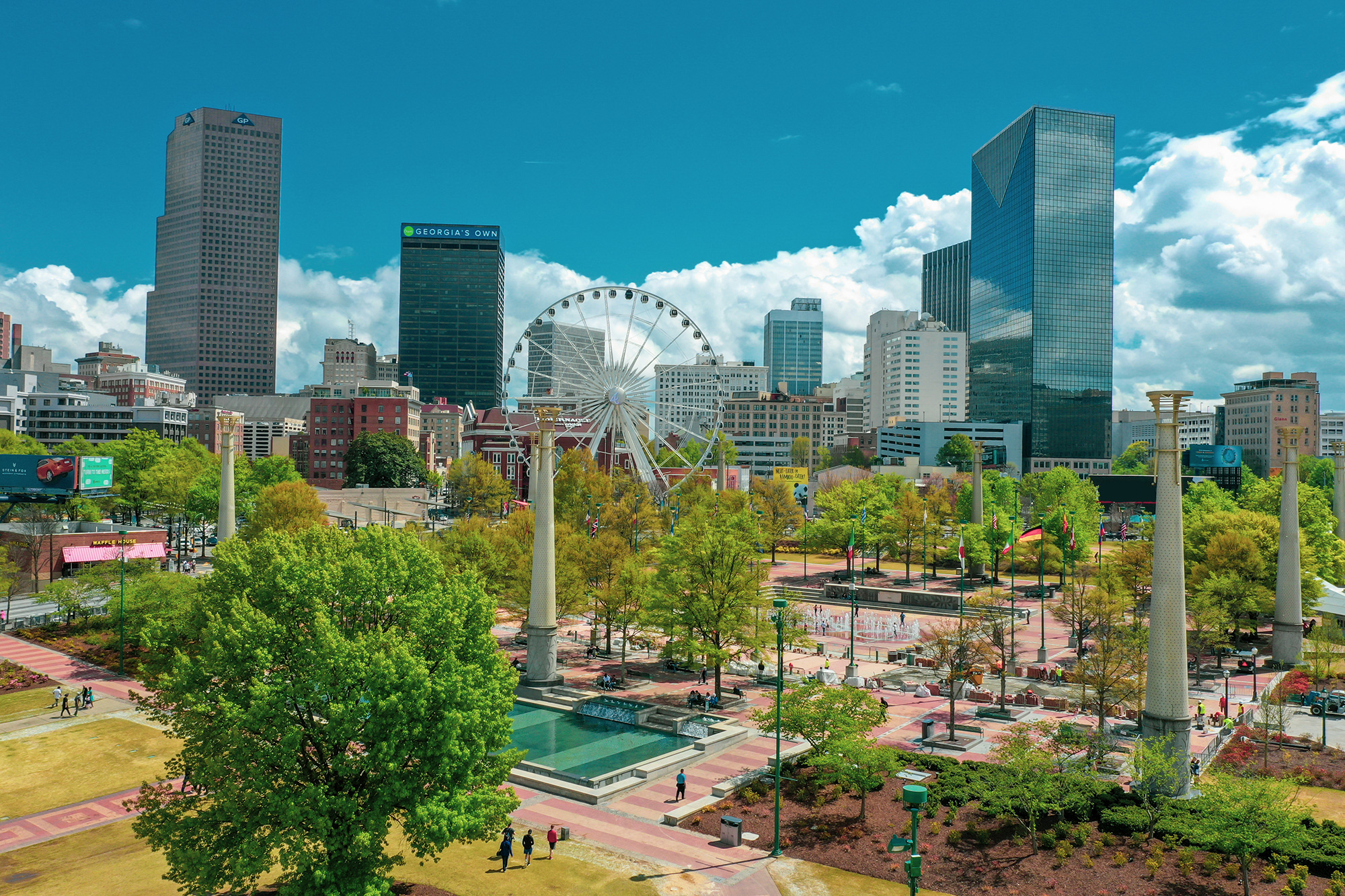 Centennial Olympic Park and the downtown Atlanta skyline.