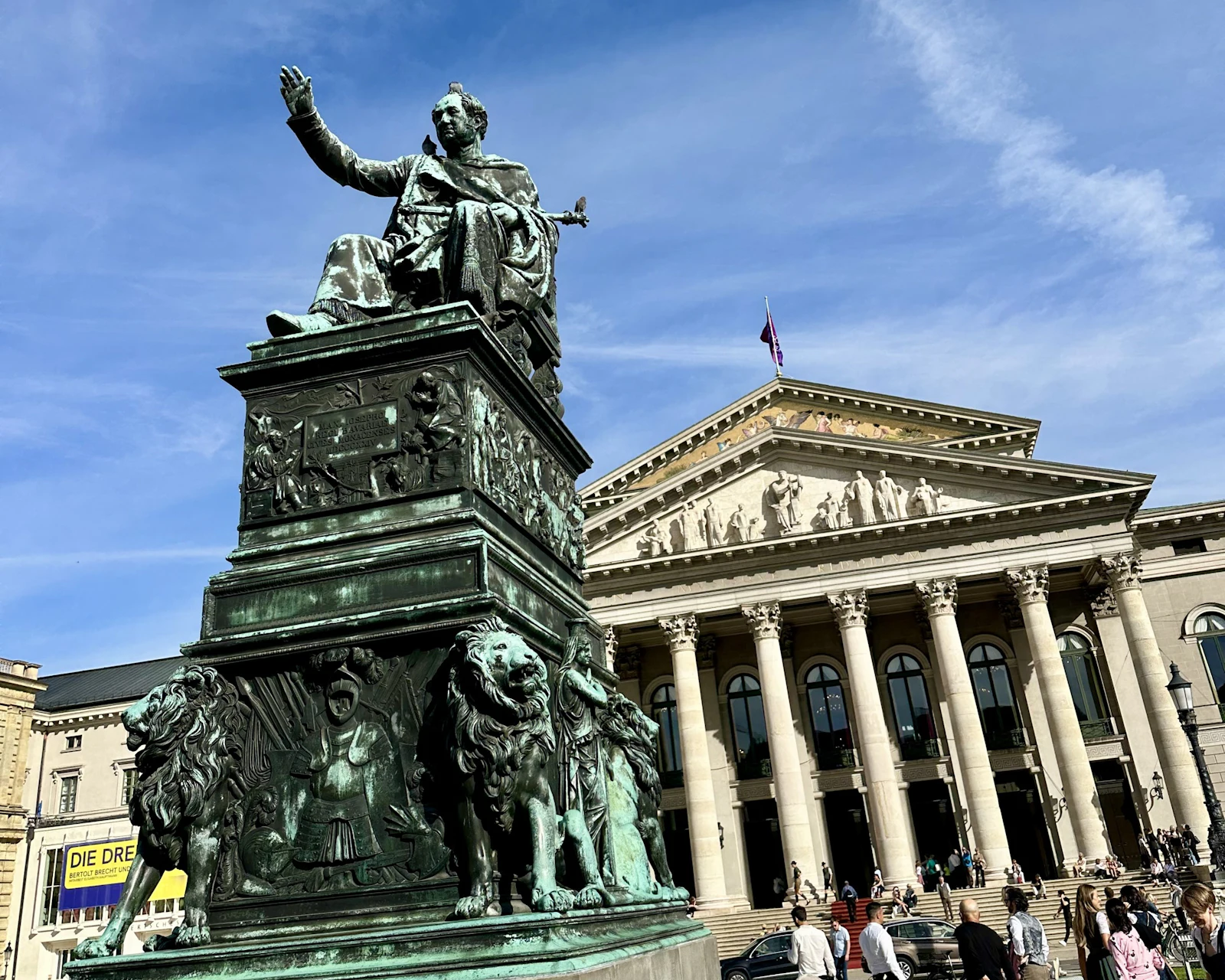 The bronze monument to King Max I Joseph stands before the National Theatre in Munich