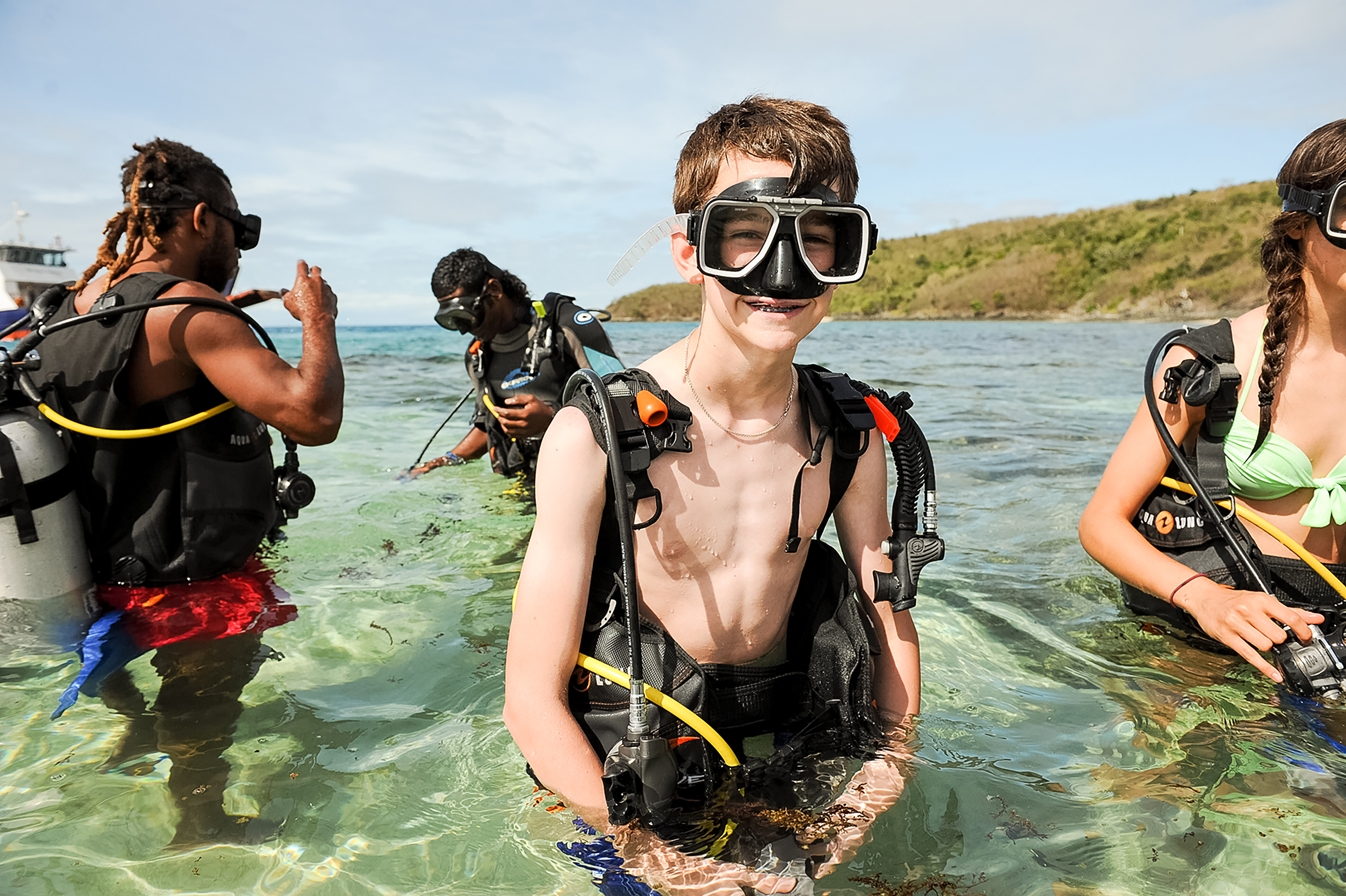 A student diving on a Rustic Pathways program in Fiji