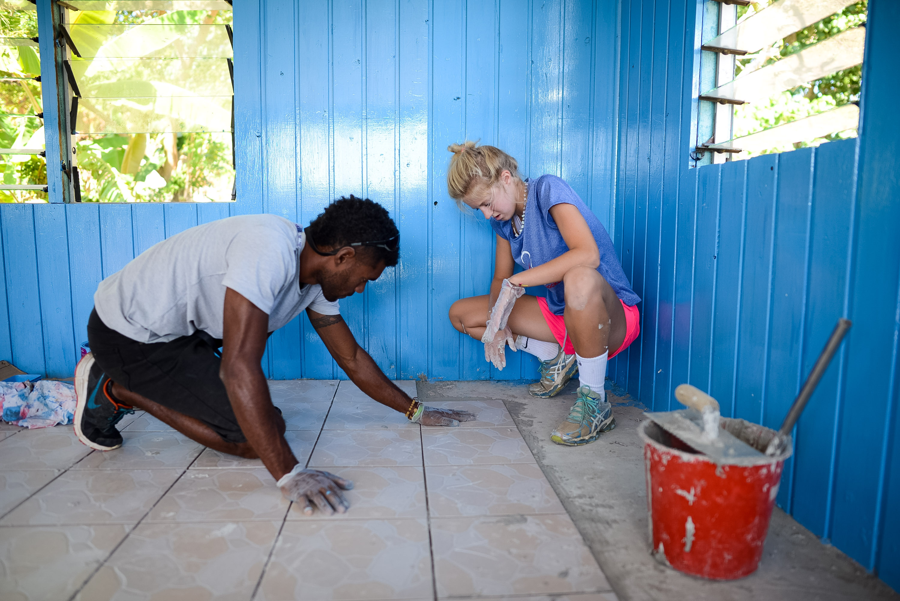 assisting with community service in Fiji