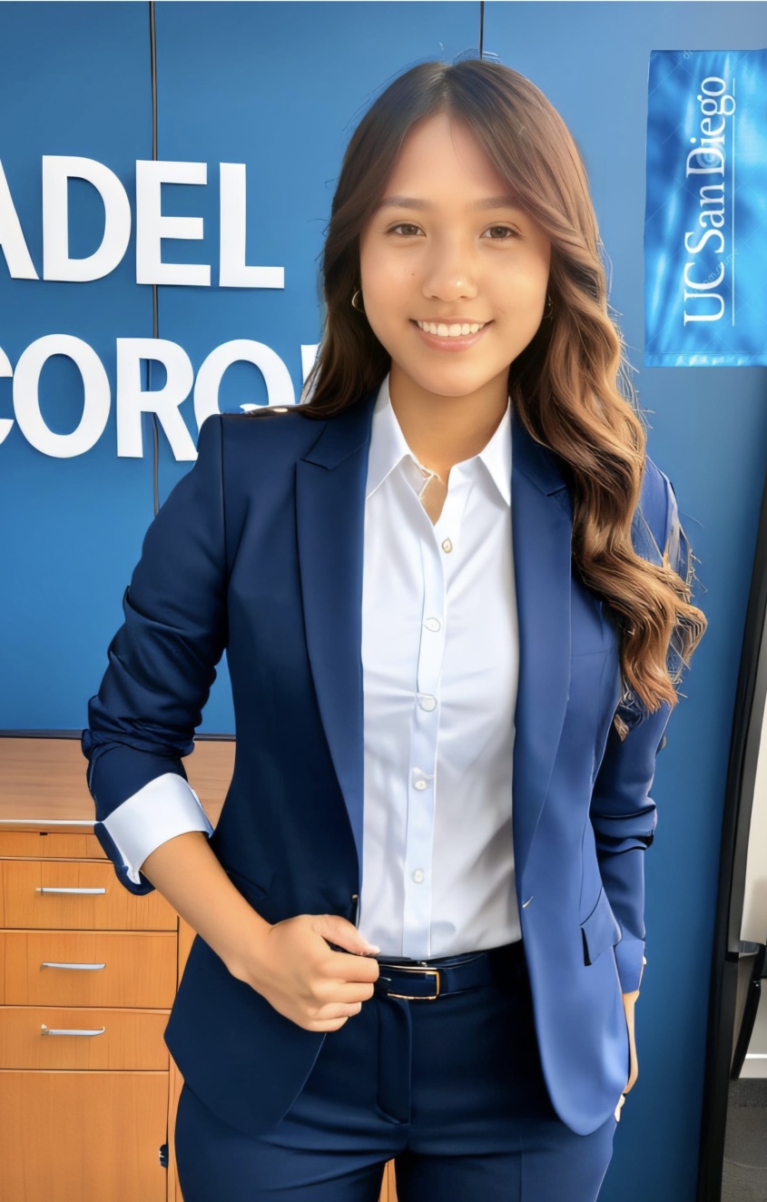 Girl in blue suit