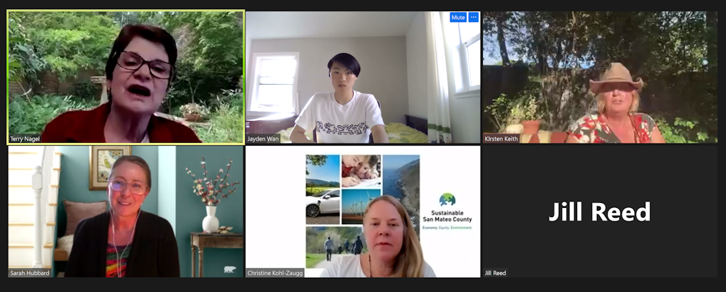 Screenshot of a Zoom meeting showing participants from the Youth for Climate Policy event, including speakers and organizers.