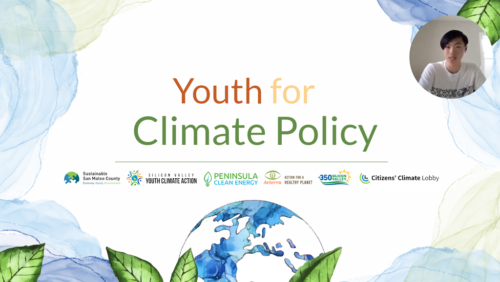 Title slide for Youth for Climate Policy featuring an earth illustration and partner organization logos.