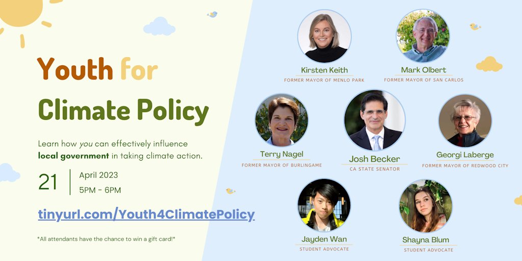Speaker list for April 2023 Youth for Climate Policy meeting