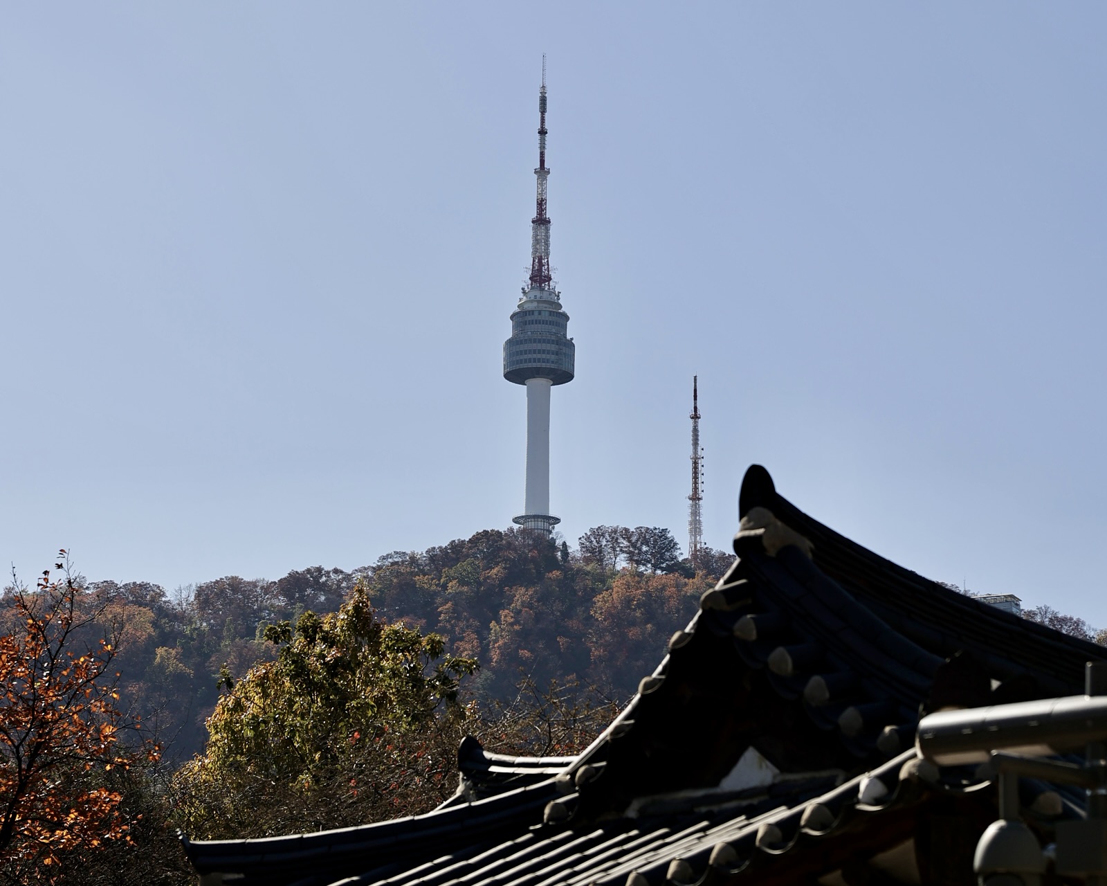 Namsan tower in the distance on a student travel program in South Korea