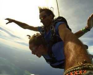 A tandem skydiving adventure in the clouds.