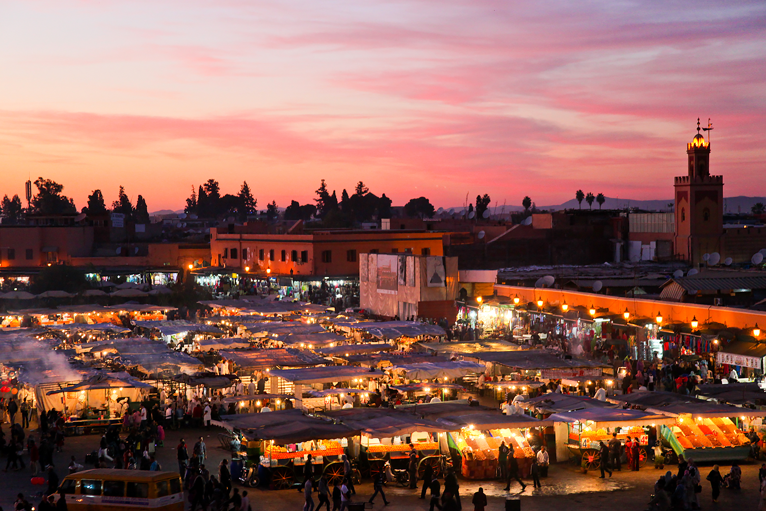 Sunset over a city in Morocco