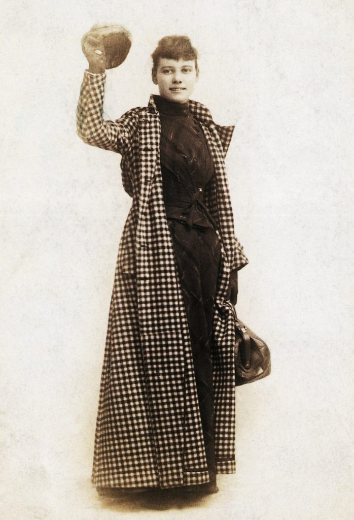 American journalist Nellie Bly, in a publicity photo for her around-the-world voyage. Circa 1889