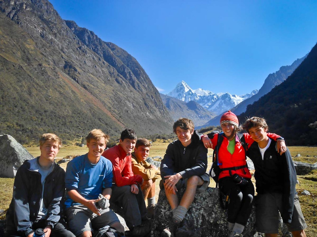 Group of students hiking in the Andes Mountains as part of a volunteer abroad in Latin America program focused on sustainability and exploration.