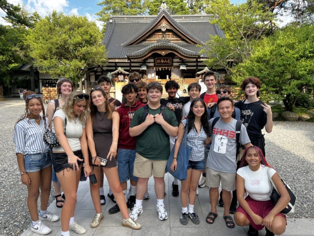 Rustic Pathways Tokyo to Seoul 2026 cohort at a temple in Japan