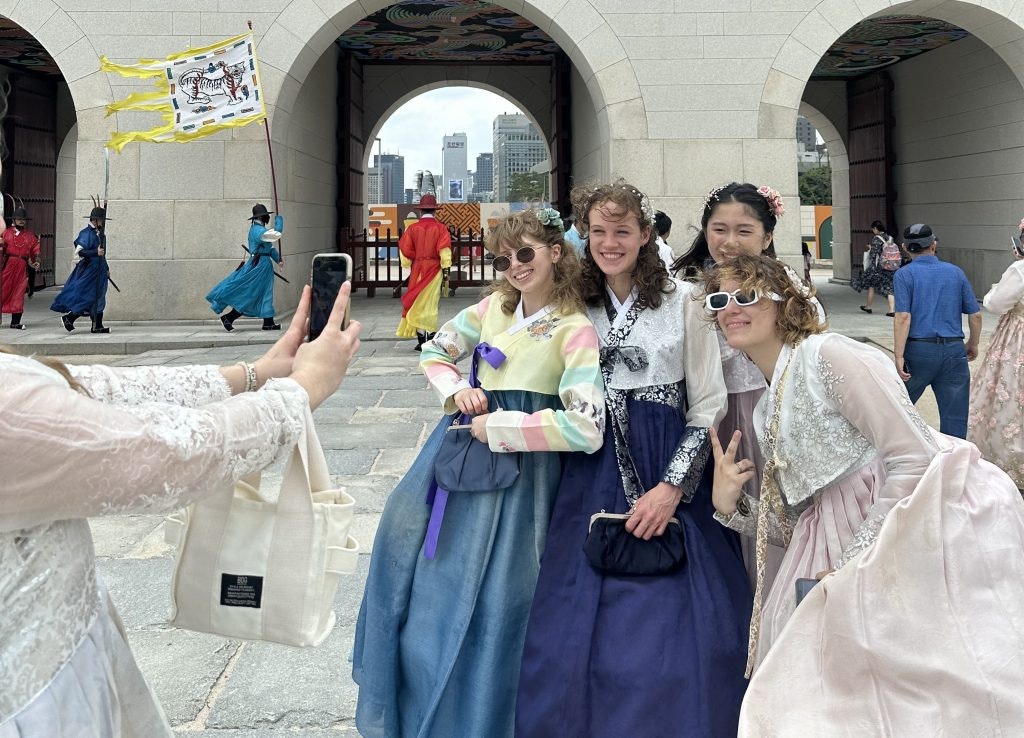 Get dressed up in traditional Hanbok clothing and then visit Gyeongbokgung Palace.