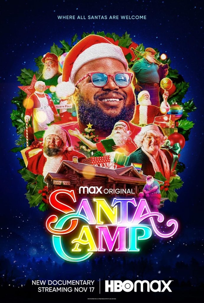 Santa Camp poster features the main character's face and other characters. The poster is christmas-themed with red and green colors.