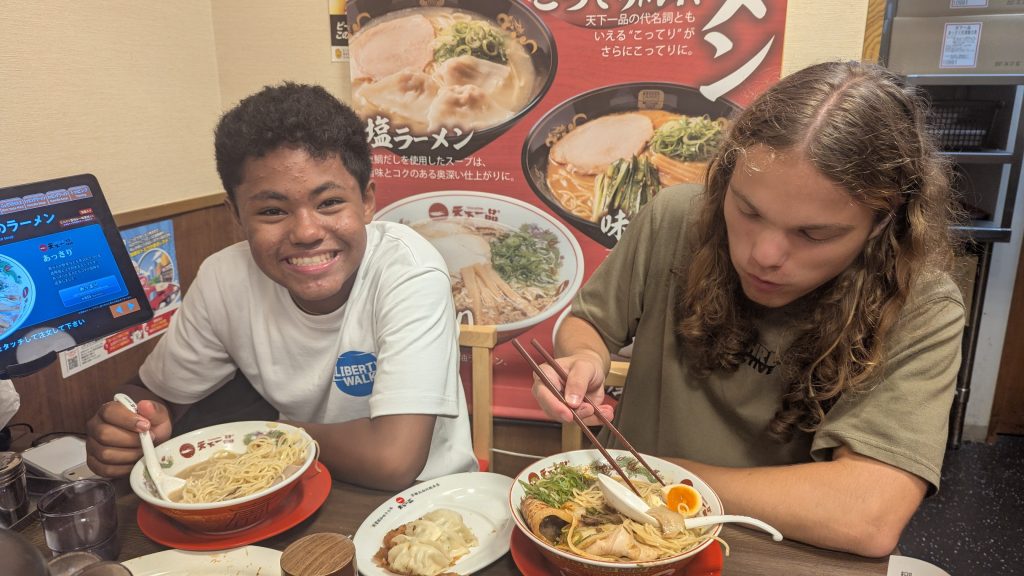 Students eating Japanese ramen