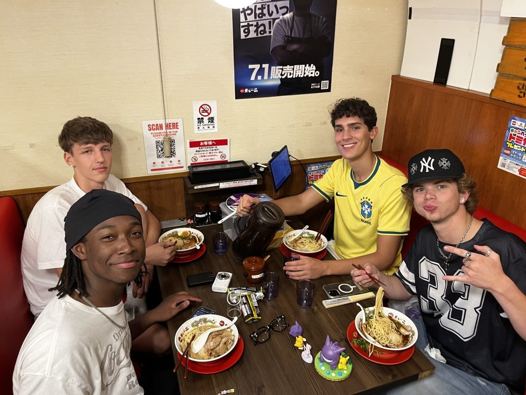 Students eating ramen in Japan