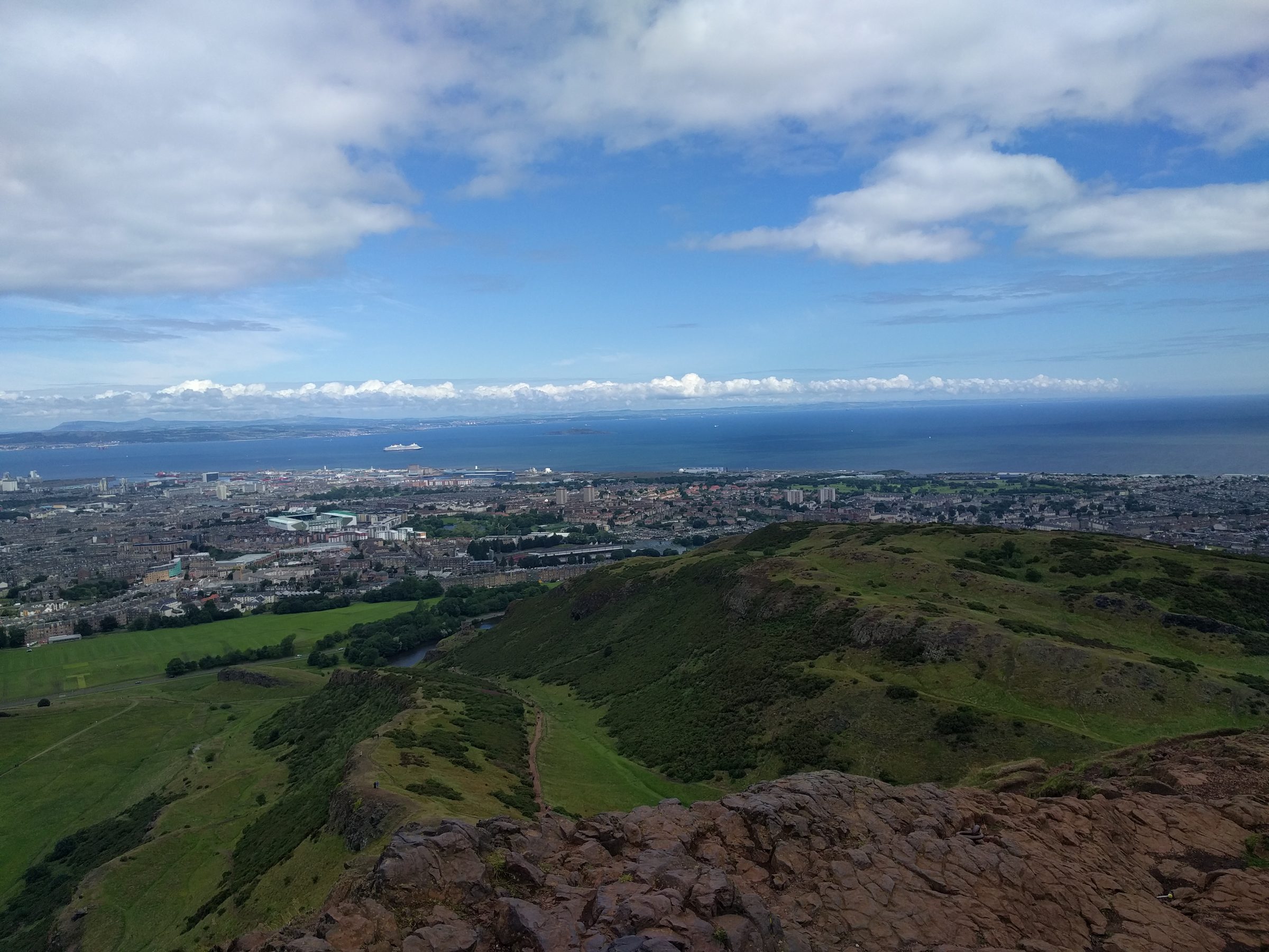 The view from Arthur's Seat across Edinburgh to the Firth of Forth