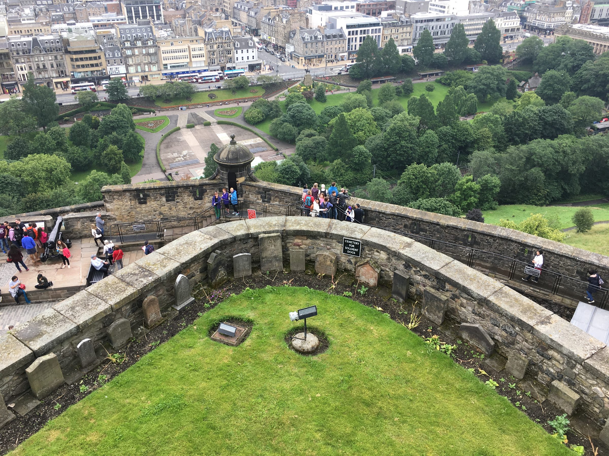 The view from the ramparts of Edinburgh Castle down over the city and its gardens