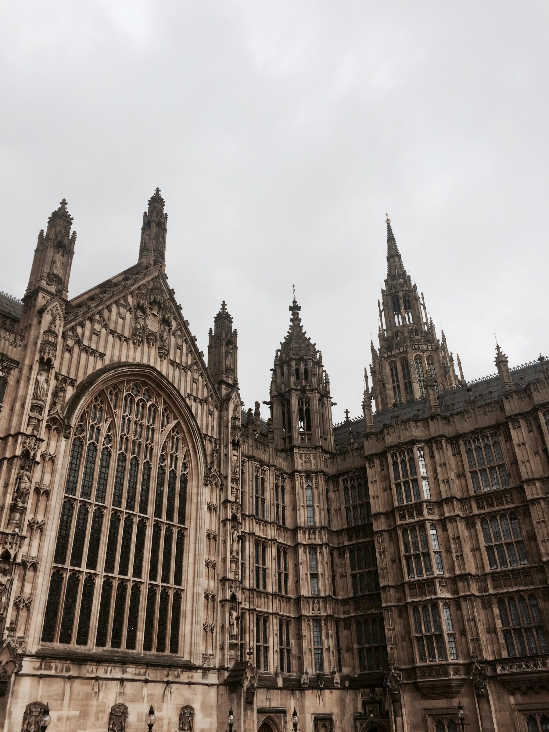 The Gothic Revival facade and pinnacles of the Houses of Parliament