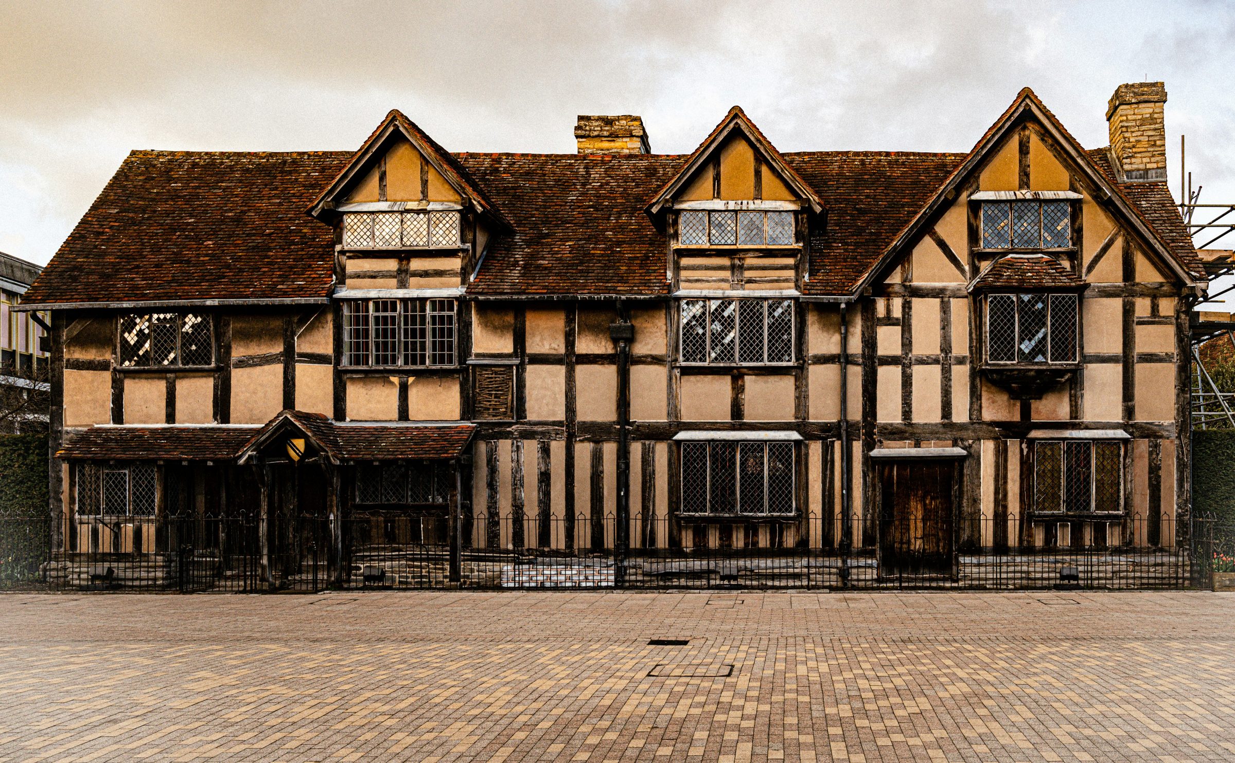 The timber-framed front of Shakespeare's Birthplace on Henley Street, Stratford-upon-Avon