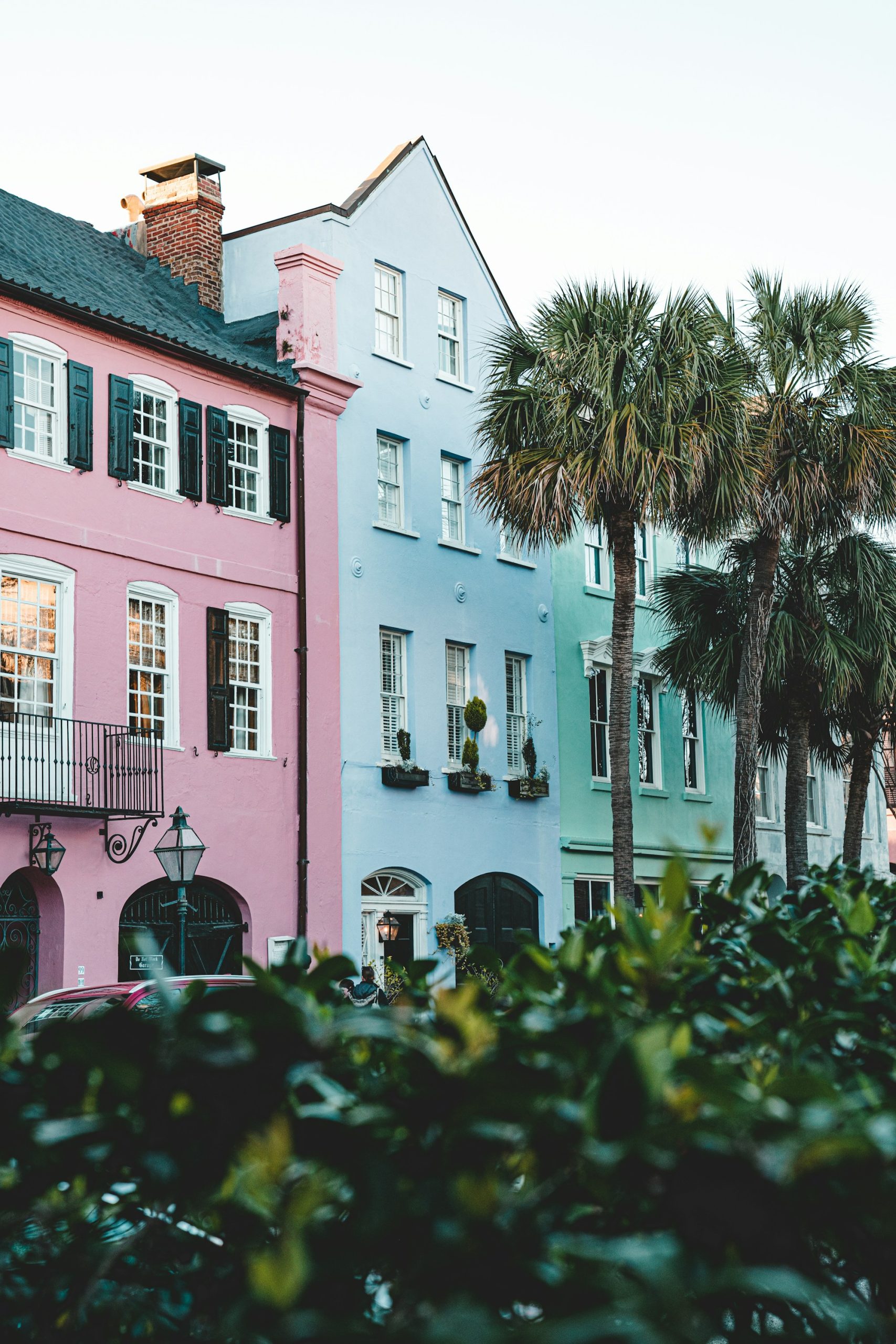 The pastel houses of Rainbow Row on East Bay Street, Charleston.
