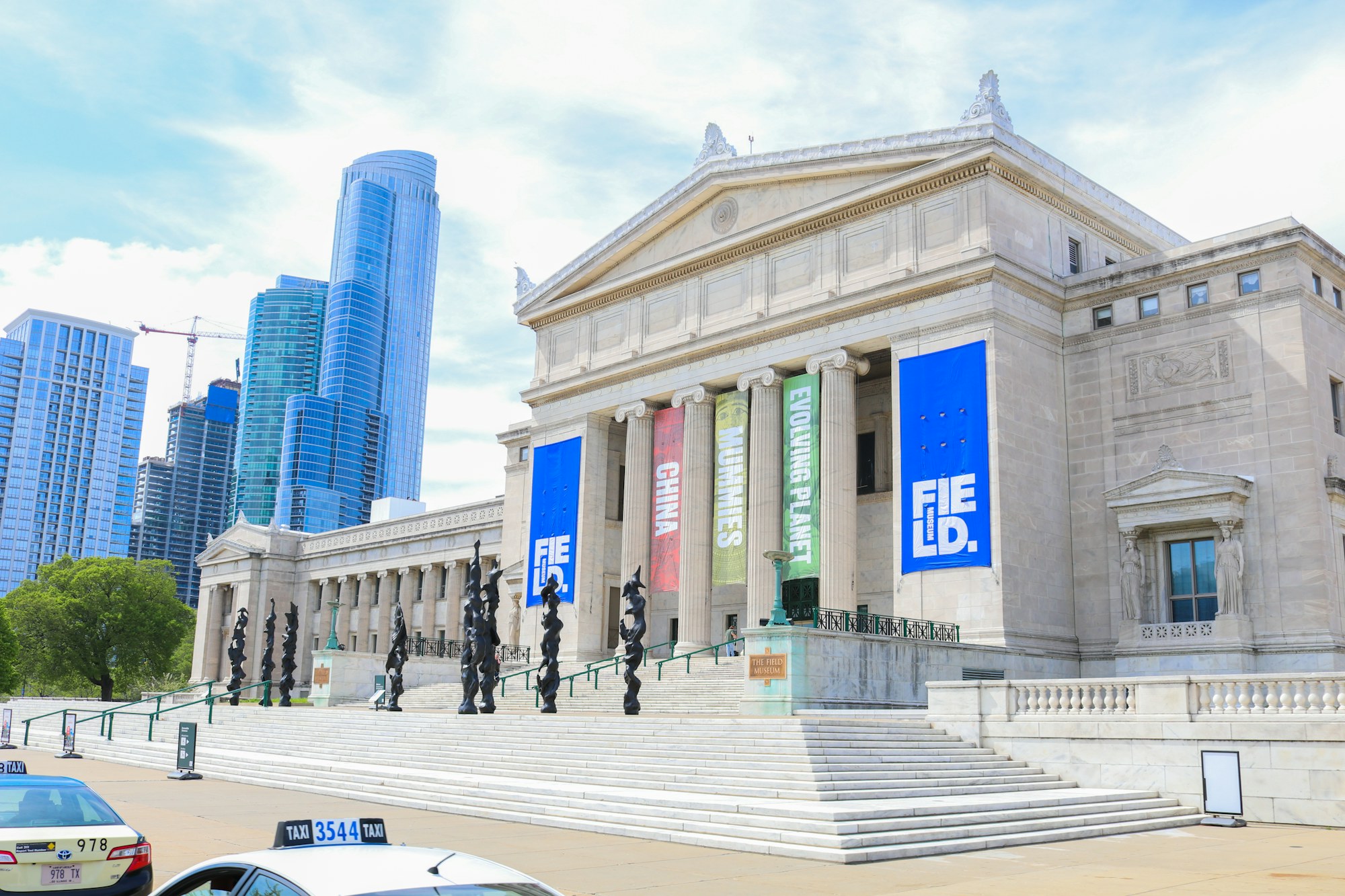 The columned facade of the Field Museum on the Chicago lakefront.