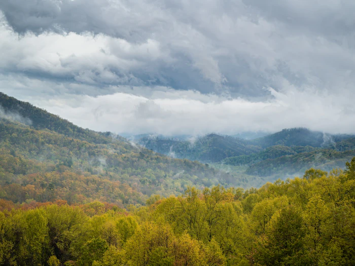 Cloud breaking over the ridgeline in the Great Smoky Mountains.
