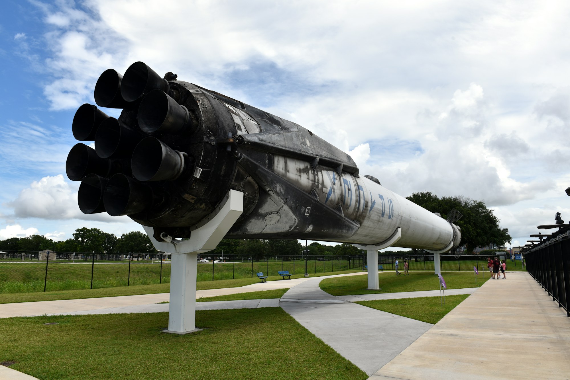 A rocket on display at NASA Johnson Space Center.