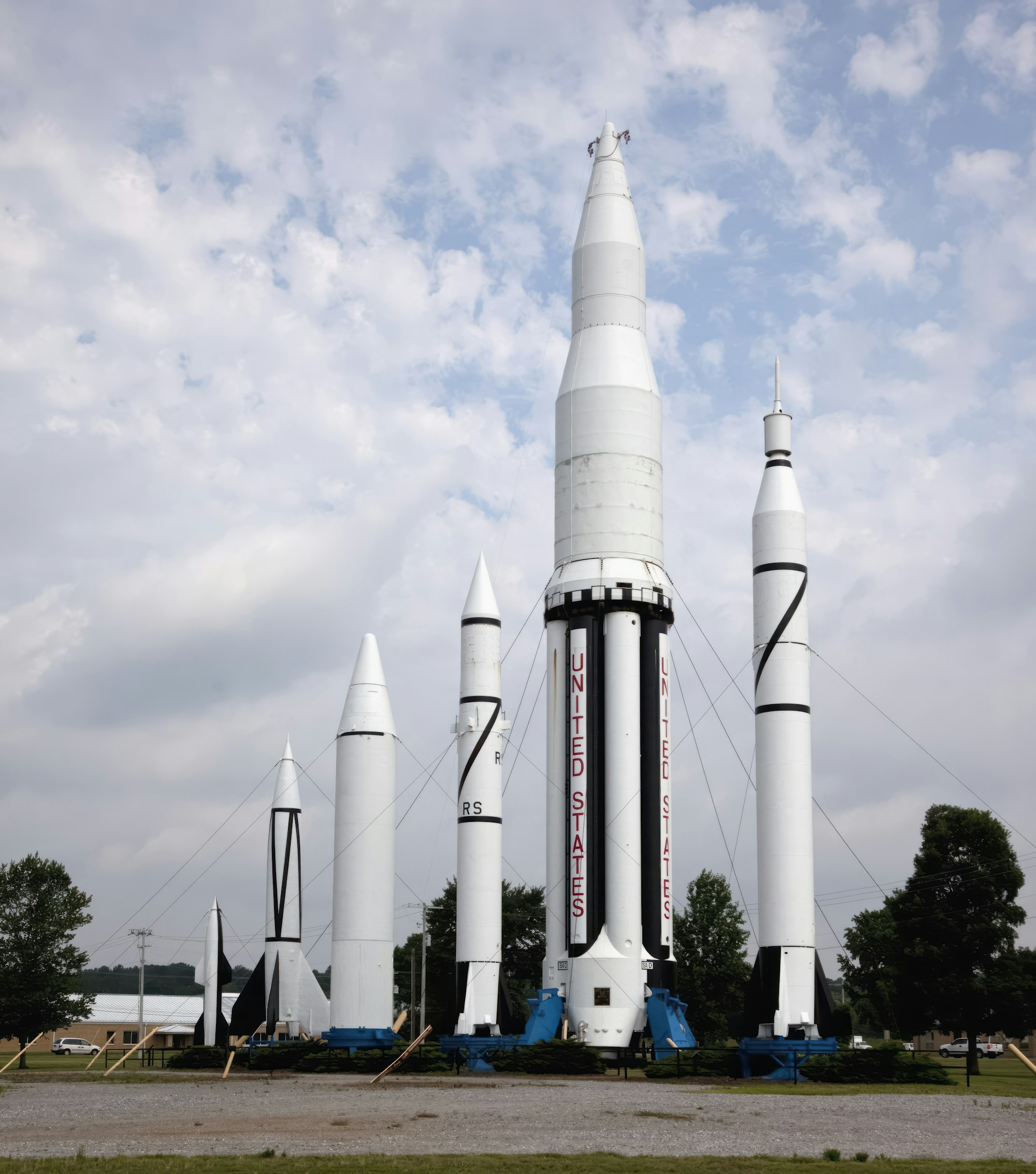 Rockets standing in the rocket garden at the U.S. Space and Rocket Center, Huntsville.