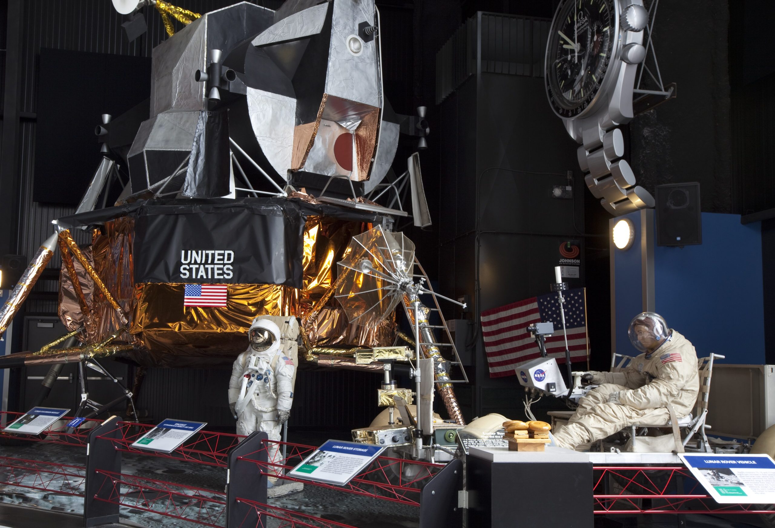 The Apollo lunar module and spacesuited figures on display at the Davidson Center, U.S. Space and Rocket Center, Huntsville.