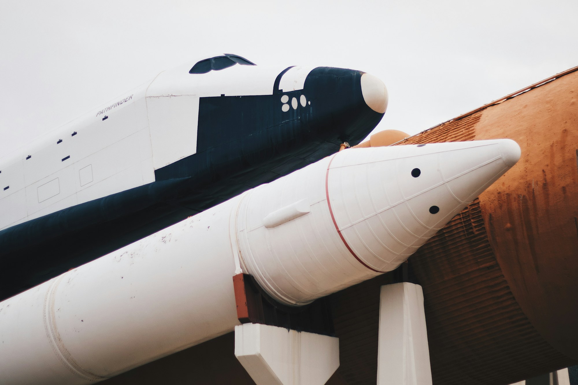 A rocket and shuttle mockup on display at the U.S. Space and Rocket Center, Huntsville.