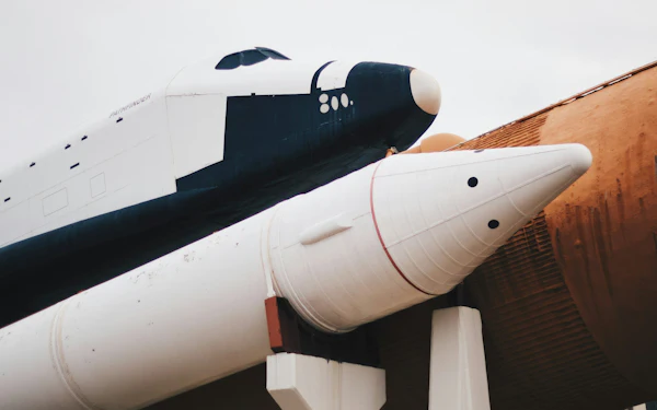 A rocket and shuttle mockup on display at the U.S. Space and Rocket Center, Huntsville.