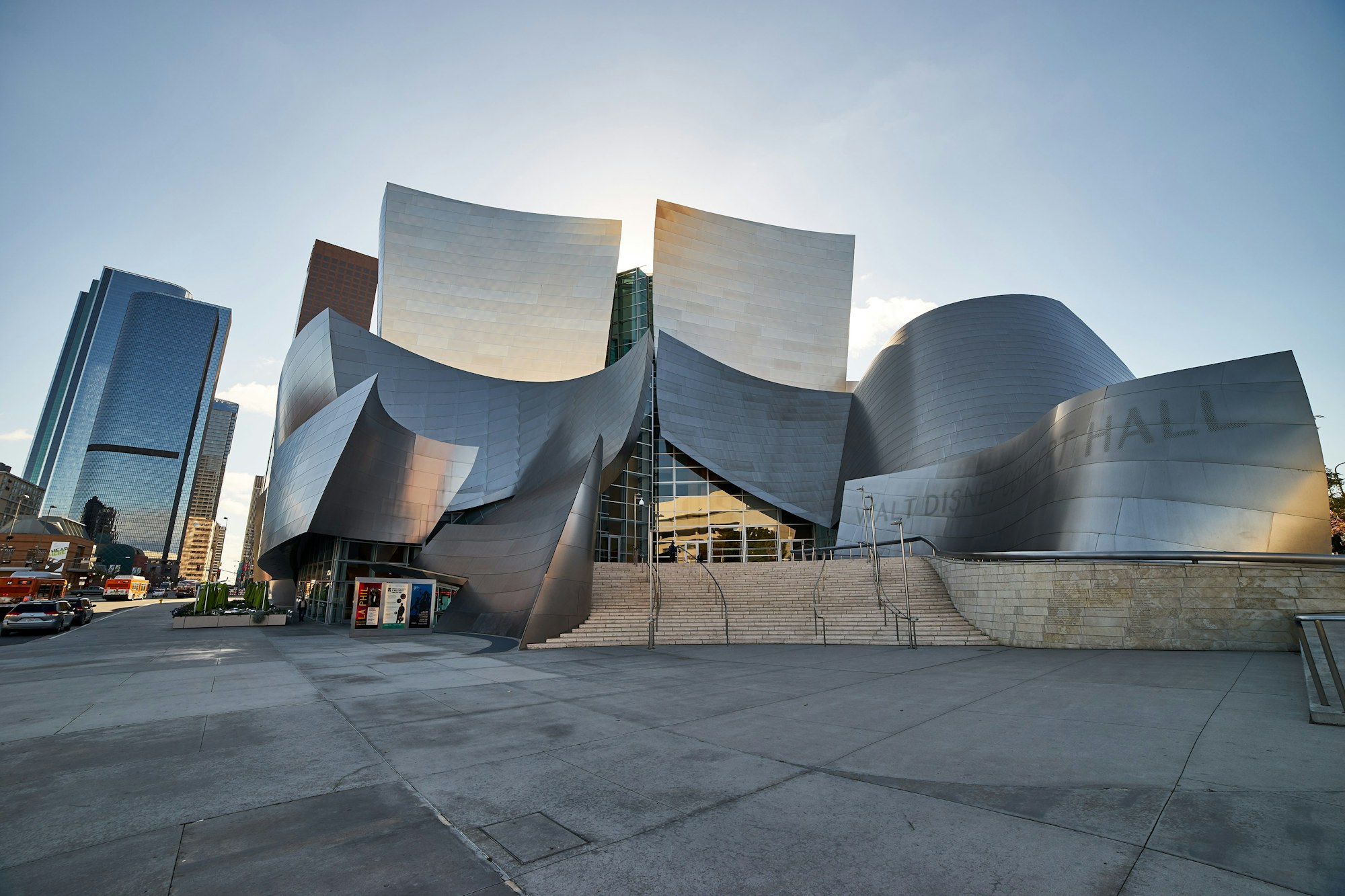 The stainless steel sails of the Walt Disney Concert Hall in downtown Los Angeles.
