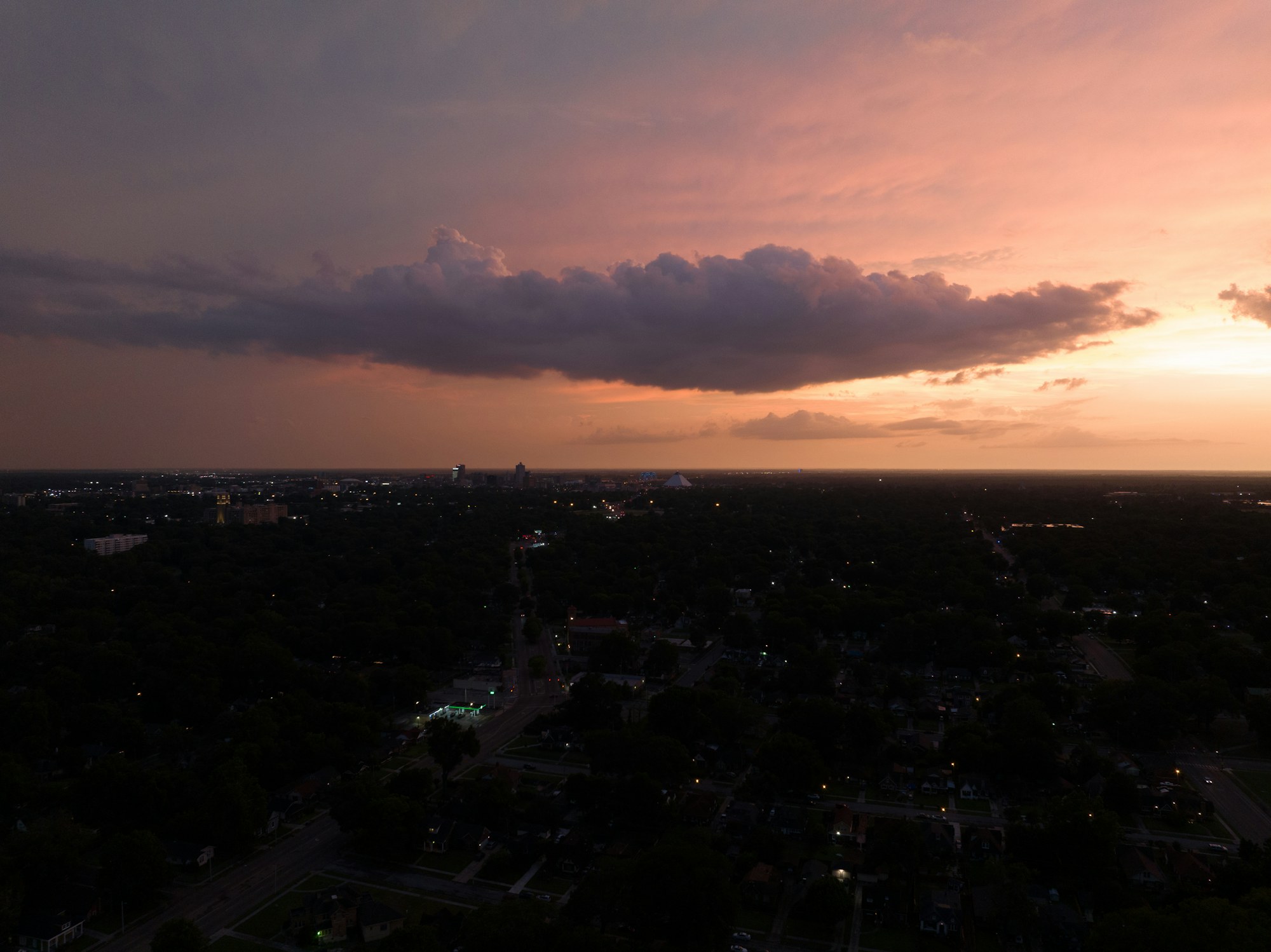 Dusk over Memphis from above the city.