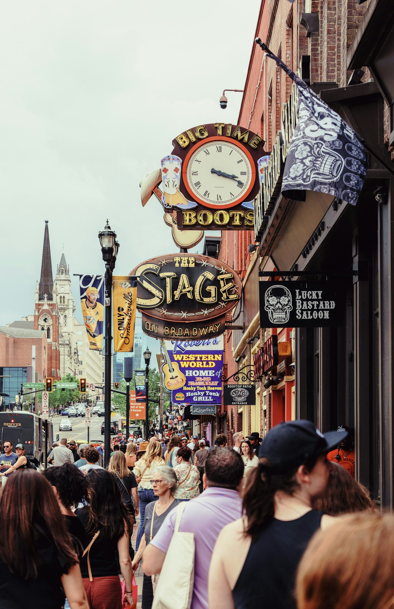 Honky-tonk signs along Broadway in Nashville.