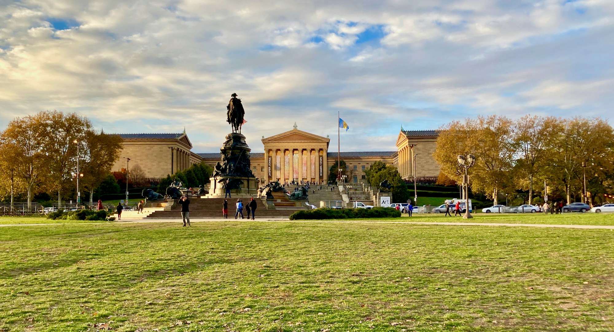 The Philadelphia Museum of Art seen along the parkway from Logan Square.