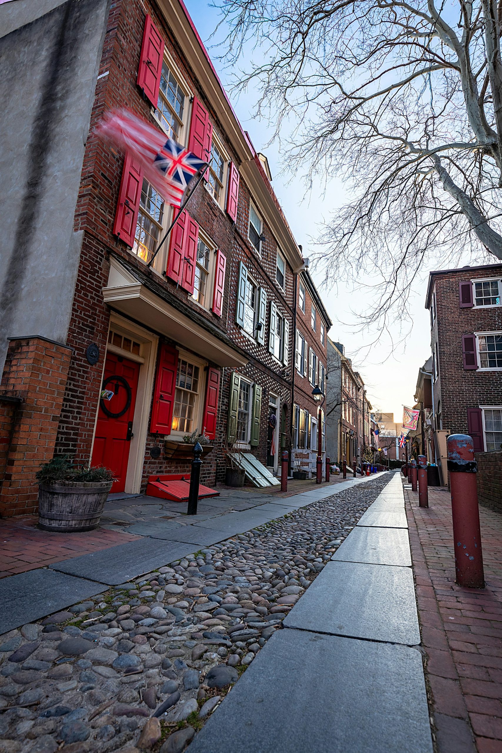 Brick row houses along Elfreth’s Alley in Philadelphia.