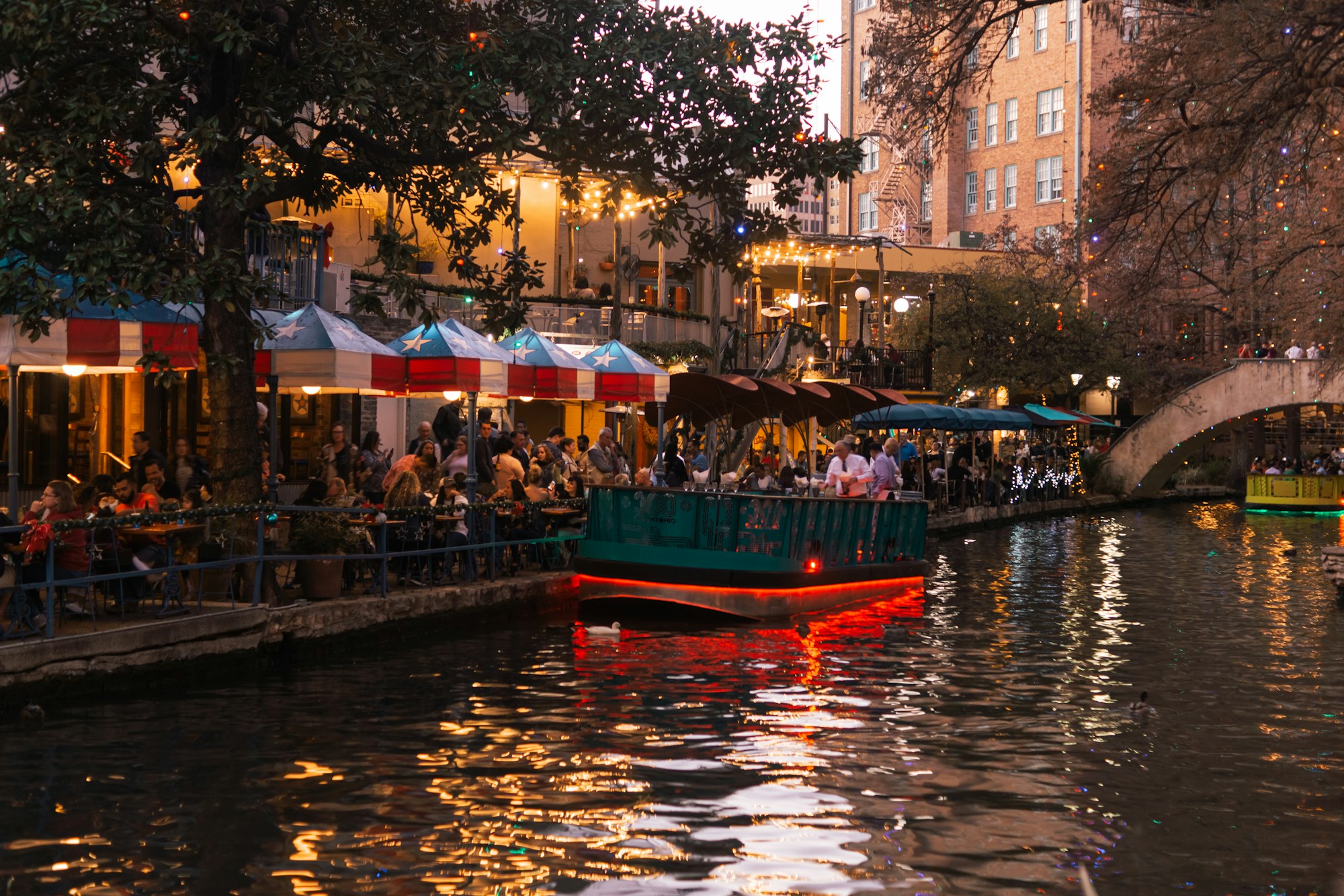 The San Antonio River Walk below street level.
