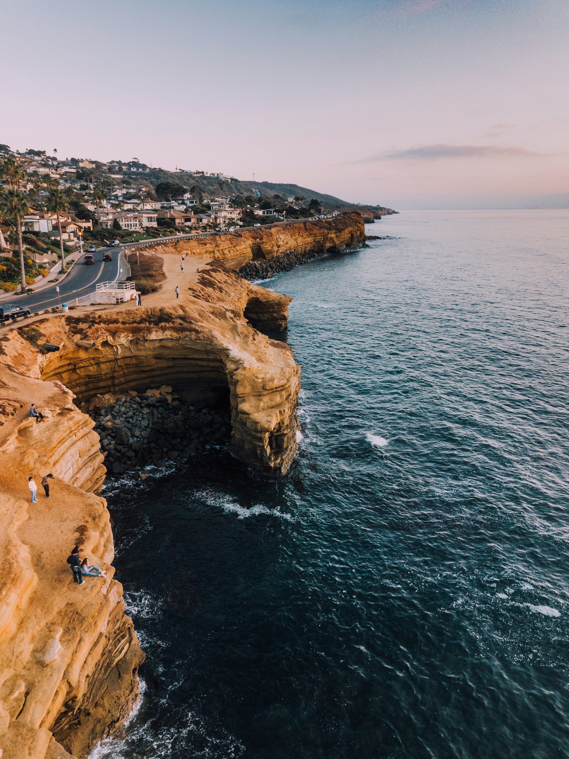 Sea caves in the sandstone cliffs at La Jolla Cove.