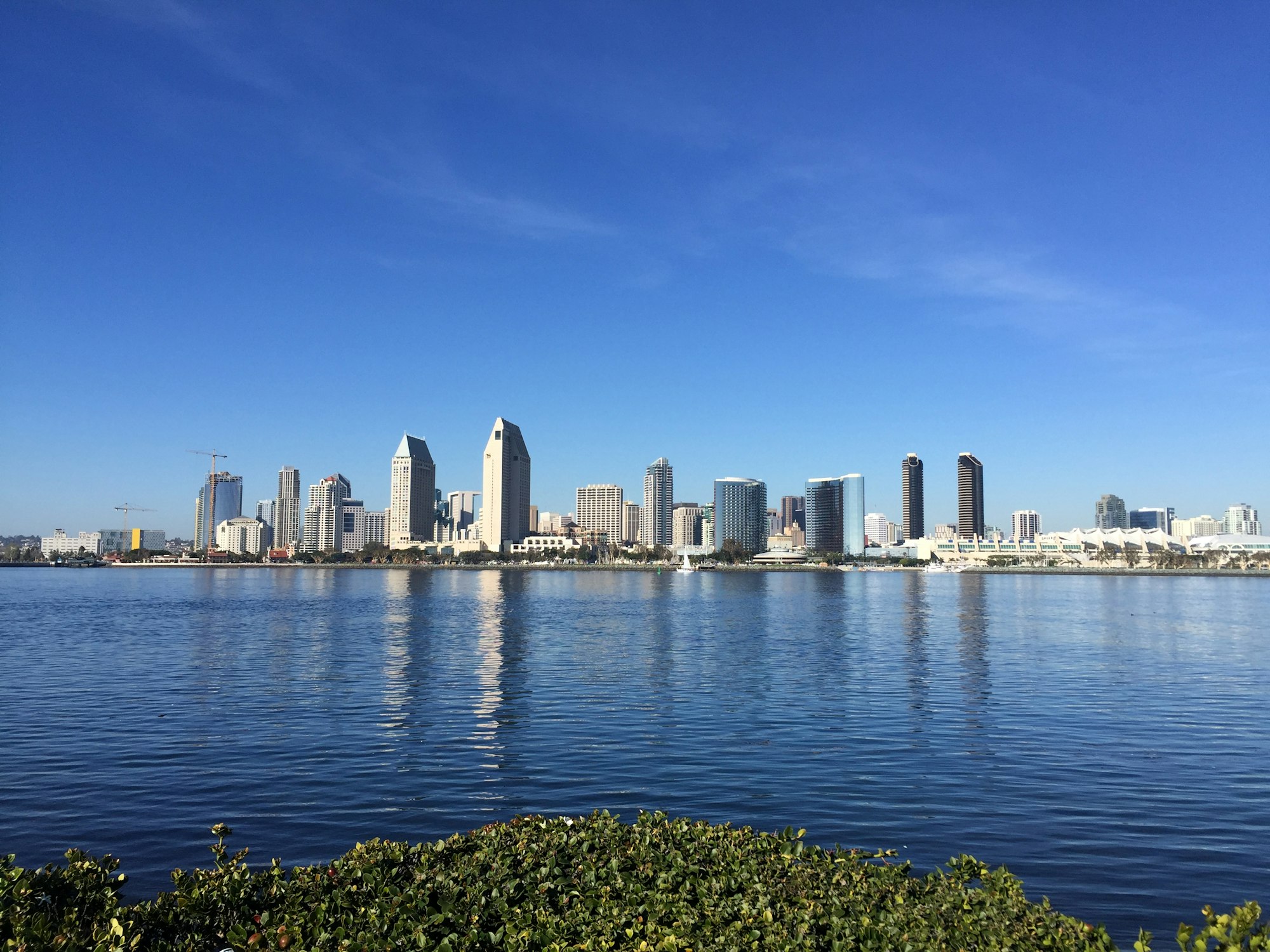 The San Diego skyline across the bay.