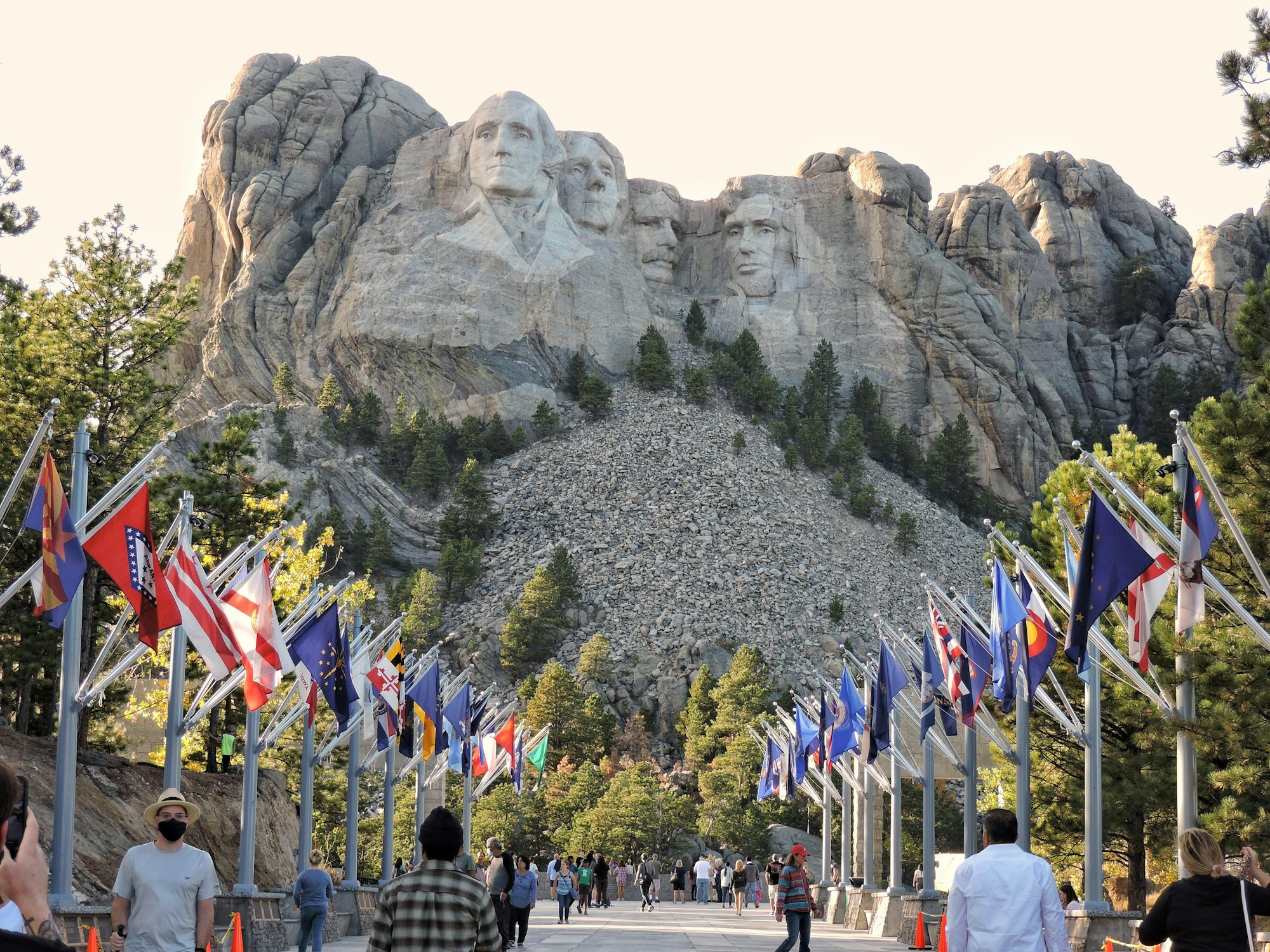 The Avenue of Flags approaching Mount Rushmore.