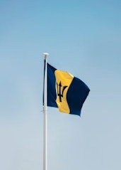 photo of the barbados flag swaying in the wind
