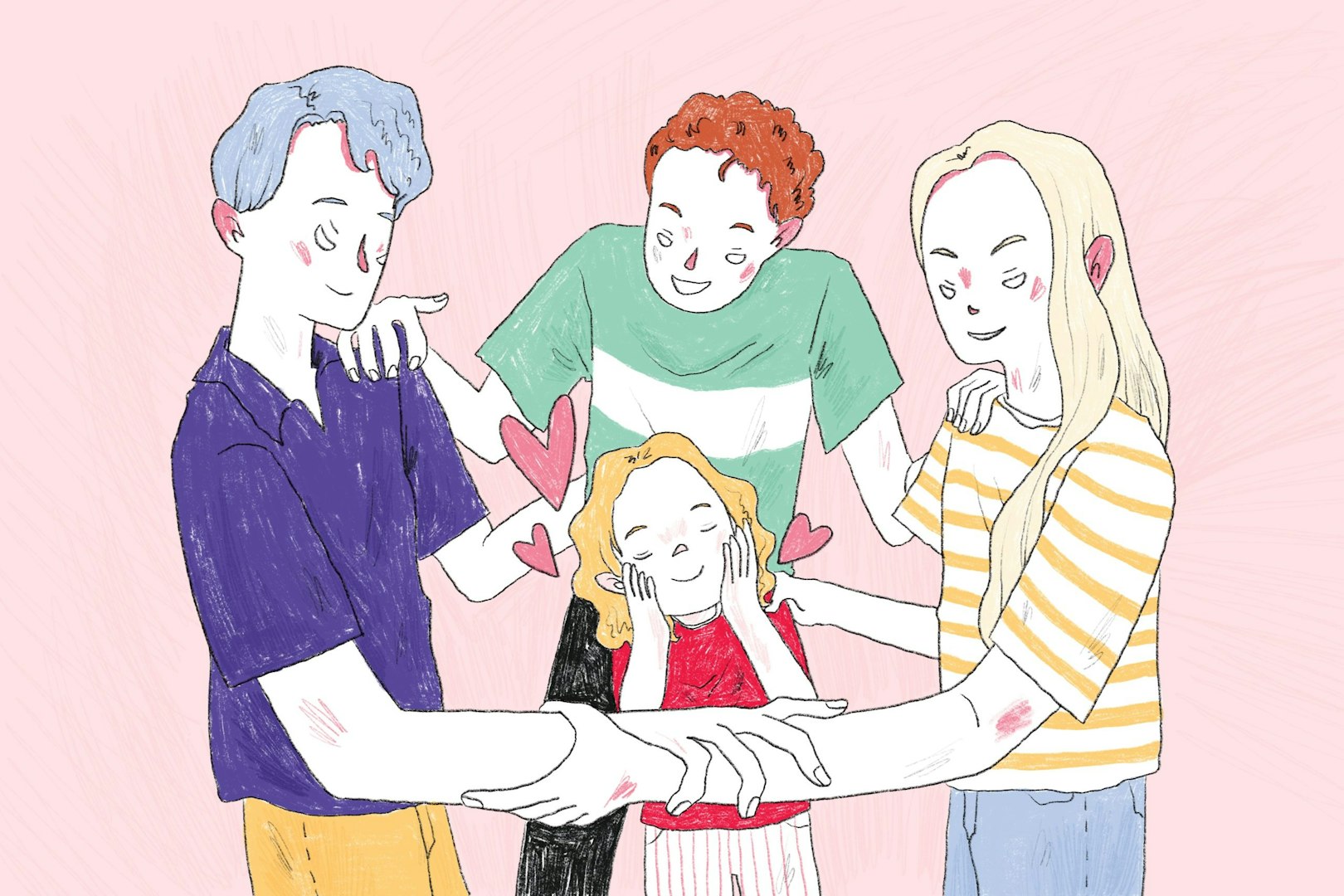 Hand-drawn illustration of student travel leadership happening at the actual place