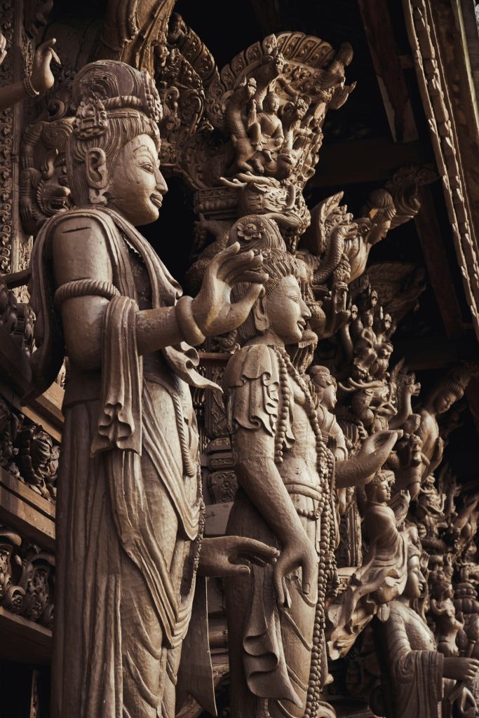 This temple is made entirely of hand carved wood, without use of any metal nails.